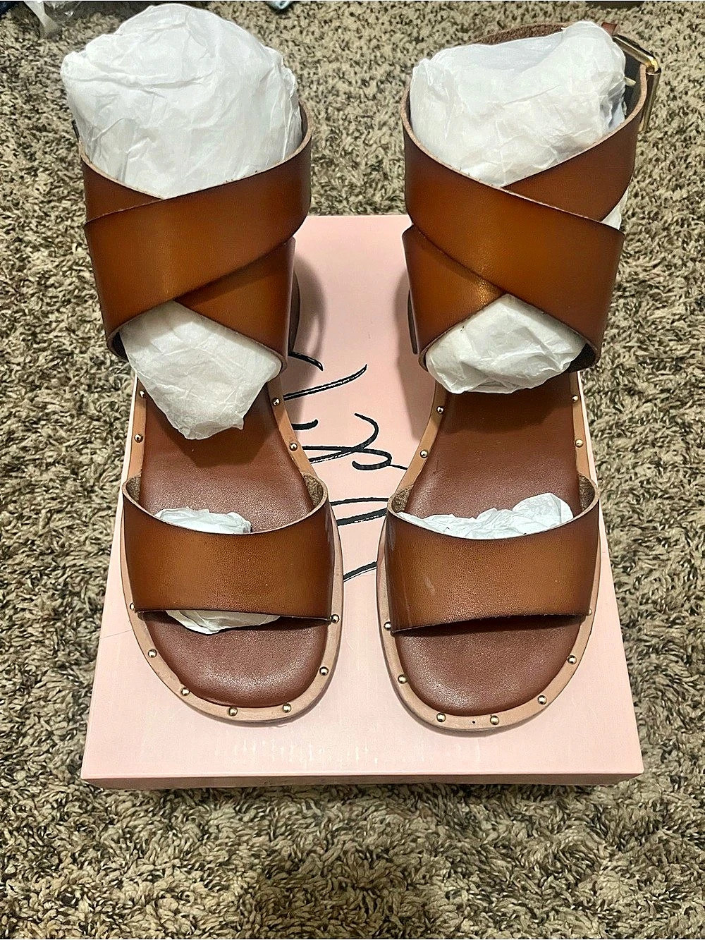 Wild Pair Eliian Block-Heel Sandals Brown US 10 M